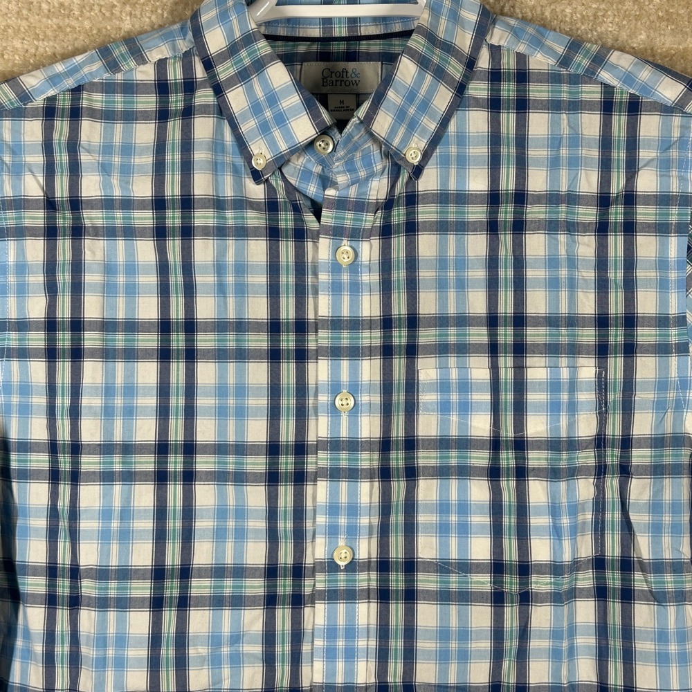 Croft & Barrow Mens Preppy Coastal Plaid Button Down Shirt Blue Size M L/S